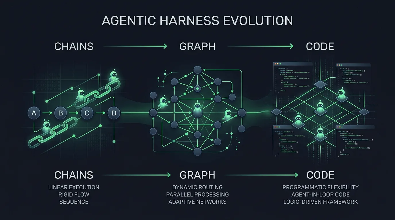 HEXOPS illustration: Article: The Evolution of Agentic Harnesses: From Chains to Graph to Code