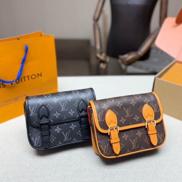 Louis Vuitton black with grey monogram, brown with orange trim monogra