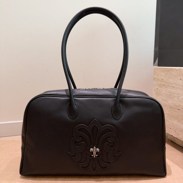 Chrome Hearts Tote, Black Leather, Silver Cross Motif, Ref P315