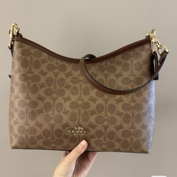 Coach brown with beige monogram shoulder bag
