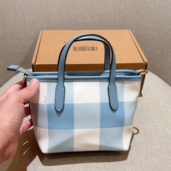170 Coach 蔻驰 mini city15蓝白格系列托特包 迷你购物袋 菜篮子 尺寸：16×14×9 礼盒包装a7