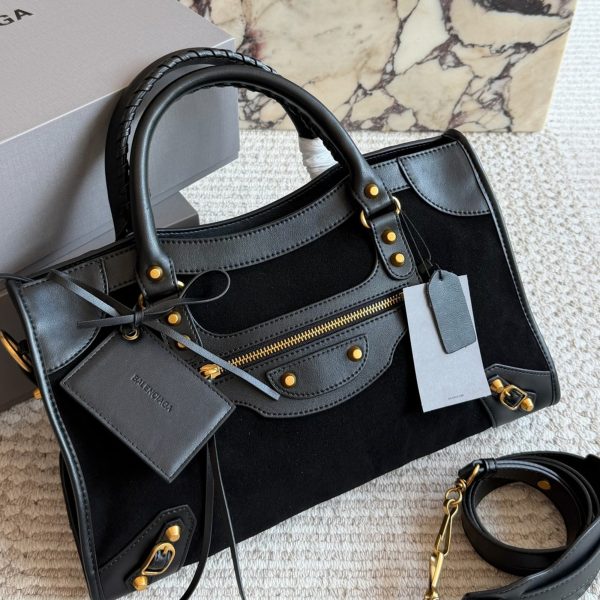 Balenciaga Le City Suede & Leather Motorcycle Bag, Dark Brown