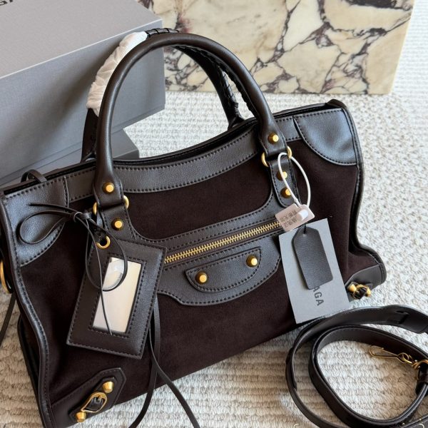 Balenciaga Le City Suede Moto Bag Dark Brown P290