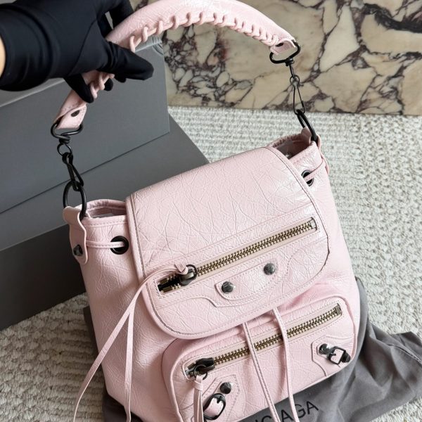 Balenciaga Black Crinkled Leather Moto Backpack with Gold Studs, P305