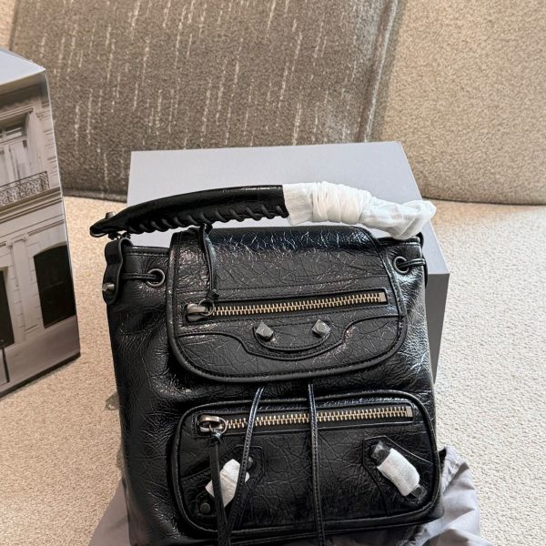 Balenciaga Black Crinkled Leather Backpack, Gold Hardware, P305
