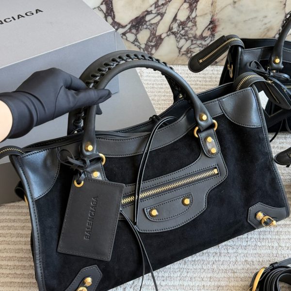 Balenciaga Le City Suede Moto Bag Dark Brown Leather Trim
