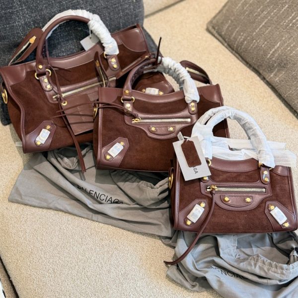 Dark Brown Suede and Leather Moto Bag with Gold Hardware