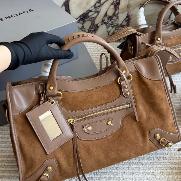 Le City Suede & Leather Motorcycle Bag in Dark Brown