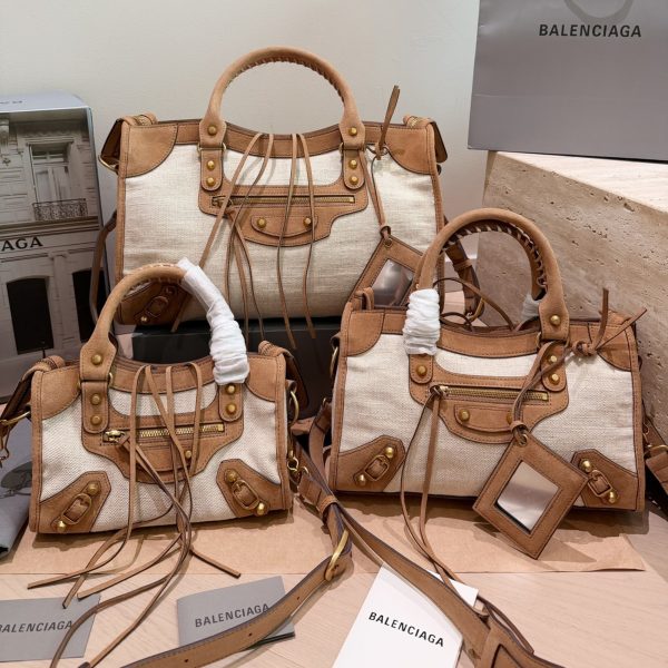 Balenciaga Motorcycle Tote in Cream Canvas & Caramel Suede