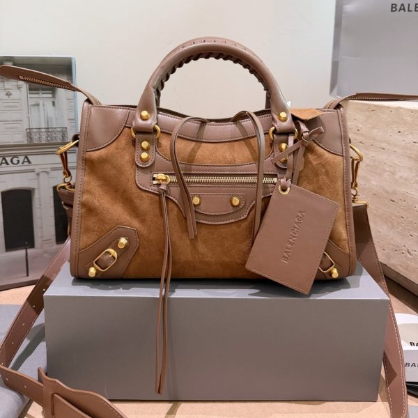 Balenciaga Le City Suede Moto Bag in Dark Brown — P330
