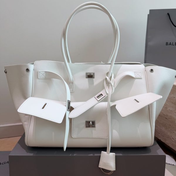 Structured Top-Handle Satchel with Chain Strap, Medium, P335