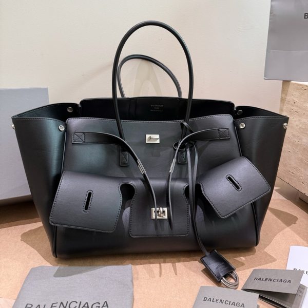 Large Structured Satchel with Pyramid Studs and Top Handle, P335