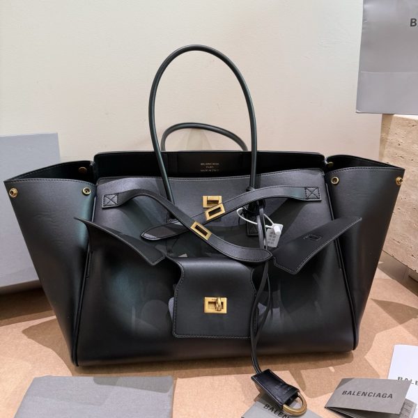 Large Structured Top-Handle Satchel Bag, Black, Model P335