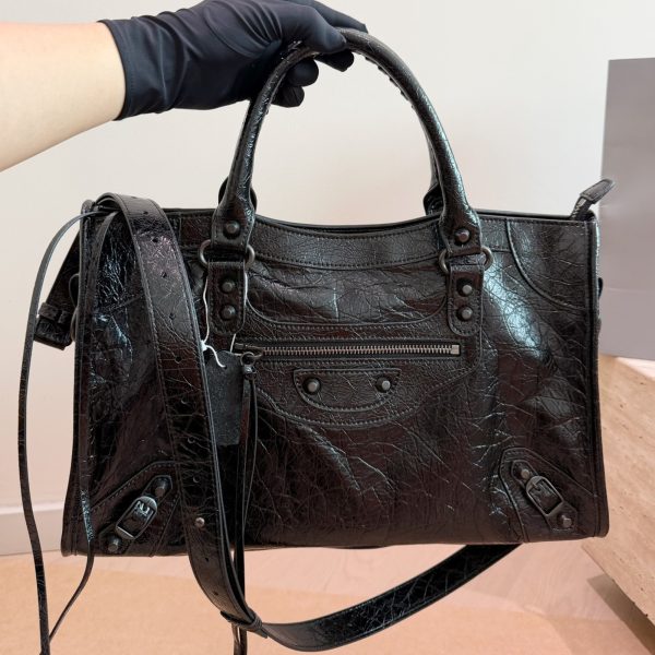 Balenciaga Classic City Motorcycle Bag Black Leather Silver Giant Stud