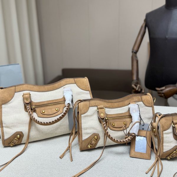 Balenciaga Le City Canvas Tote — Large P320, Cream/Brown Suede
