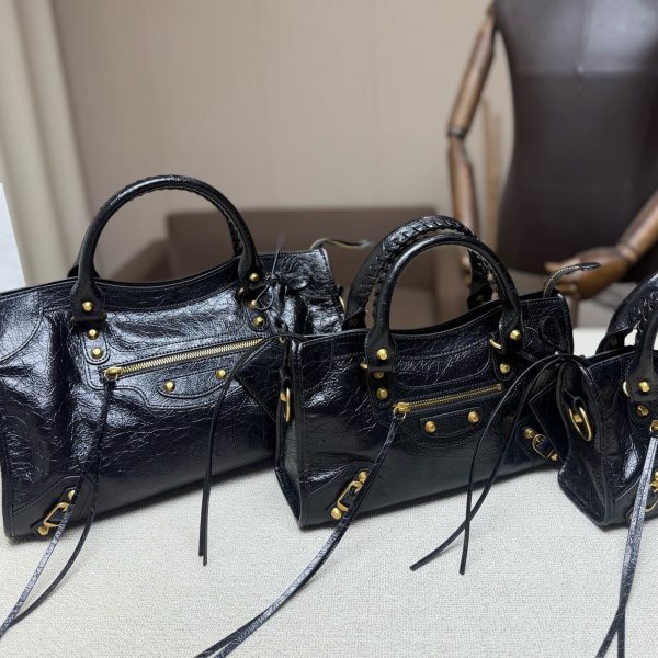 Balenciaga City Motorcycle Bag in Black Waxed Leather — Small P295