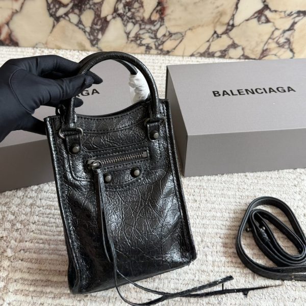 Balenciaga Neo Cagole Mini Motor Bag in Black Distressed Leather