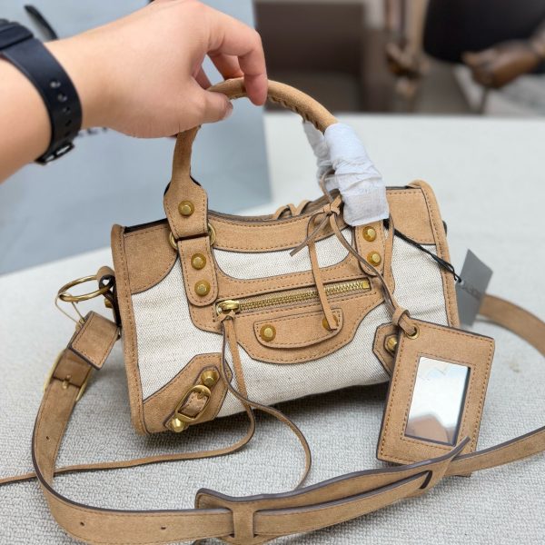 Balenciaga Le City Medium Canvas Tote, Cream & Brown Suede, P310