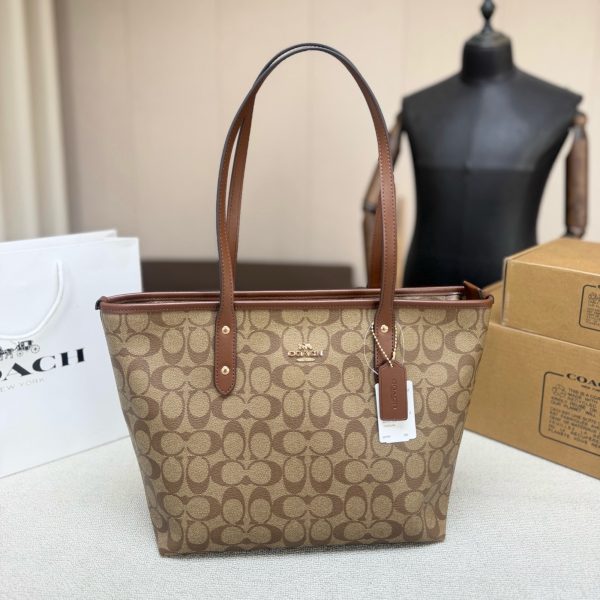 Coach City Tote 30 Signature Canvas & Brown Leather Tote