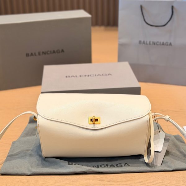 Balenciaga Black Leather Flap Crossbody Bag, Gold Lock, P265