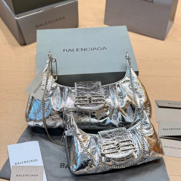 Metallic Silver Ruched Leather Shoulder Bag, P300