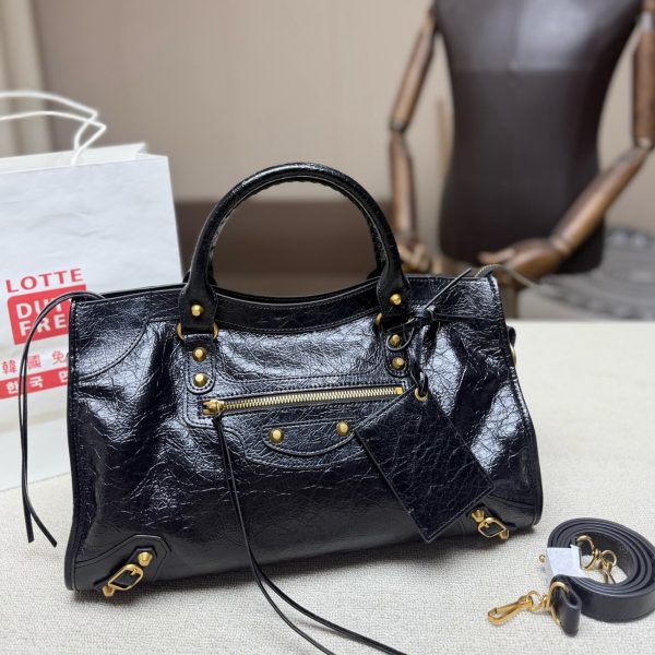 Balenciaga Mini City Motorcycle Bag in Black Waxed Leather, No Box, P3