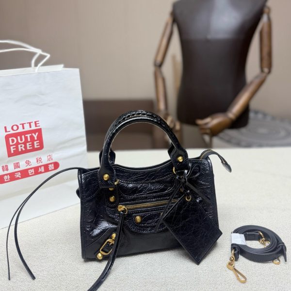Balenciaga Mini City Motorcycle Bag in Black Waxed Leather, P295