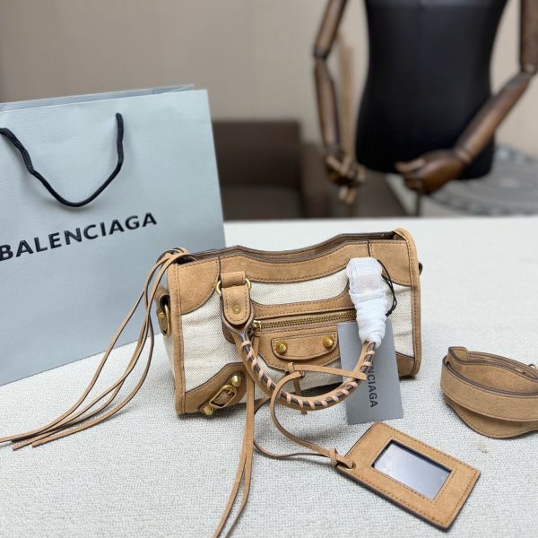 Balenciaga Le City Small Canvas Tote, Cream with Brown Suede, P300