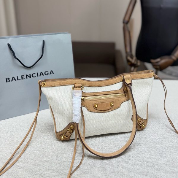 Balenciaga Le City Small Tote P305 — Beige Linen Canvas, Camel Suede T