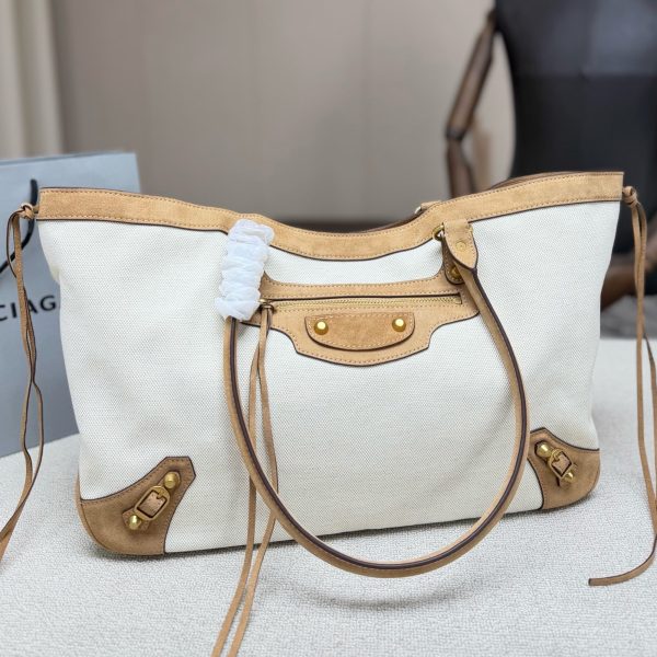 Balenciaga Le City Canvas Tote — Large P315, Beige/Camel
