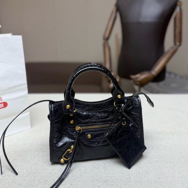 Balenciaga City Motorcycle Bag in Black Distressed Leather — Size Coll
