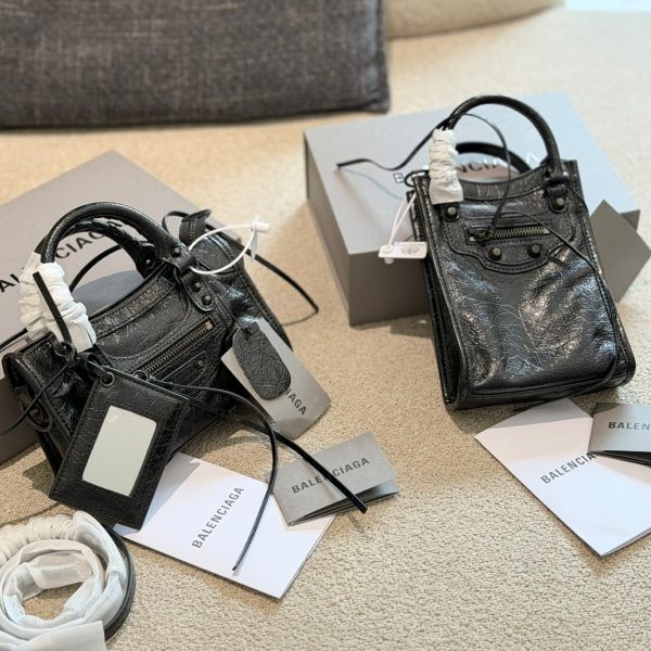 Balenciaga Le City Mini Motorcycle Bag, Black Aged Leather, P245