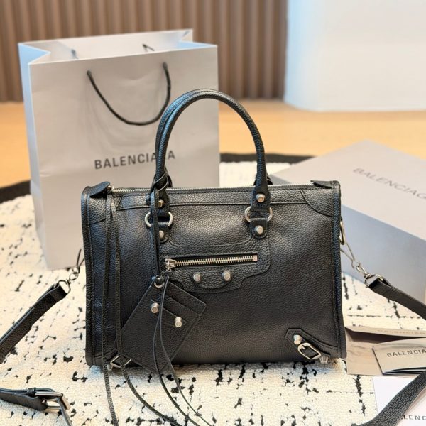 Balenciaga Classic City Small Black Leather Motorcycle Bag, Silver Har