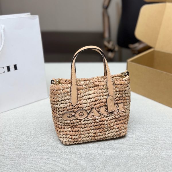 Coach City 15 Raffia Basket Bag, Leather Handles