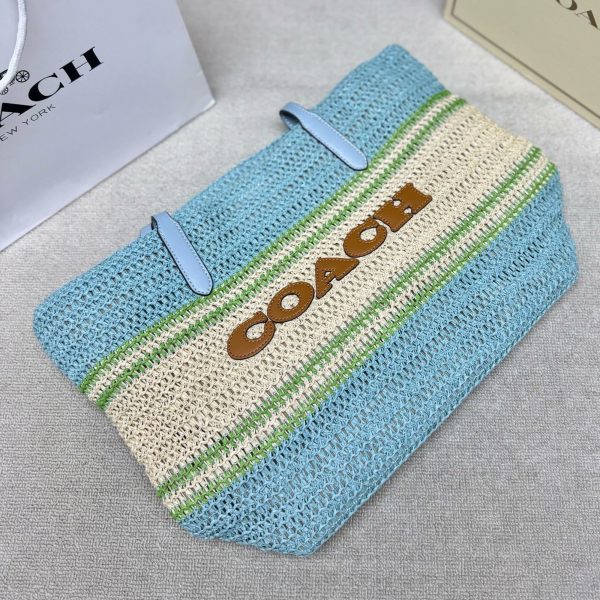Coach City33 Woven Tote with Leather Trim, P195