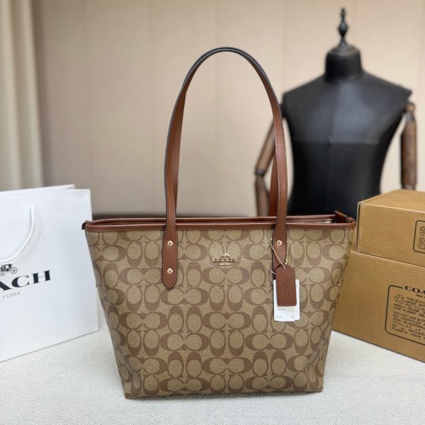 Coach City 30 Tote in Signature Coated Canvas & Leather Trim, P220