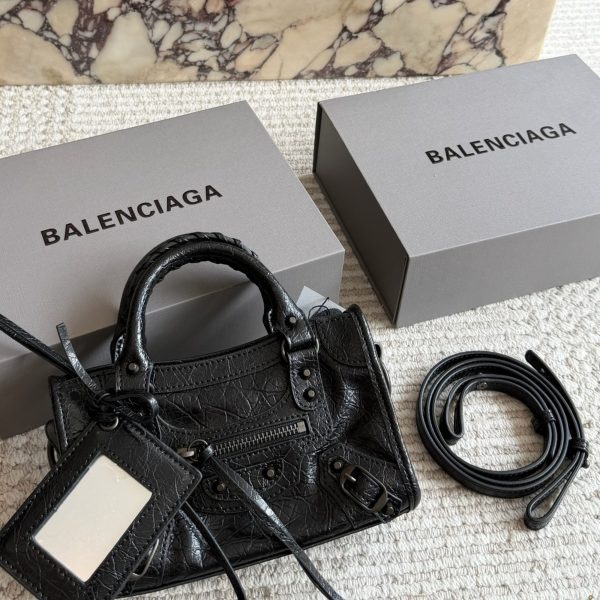Balenciaga Neo Cagole Mini Motor Bag in Aged Black Leather