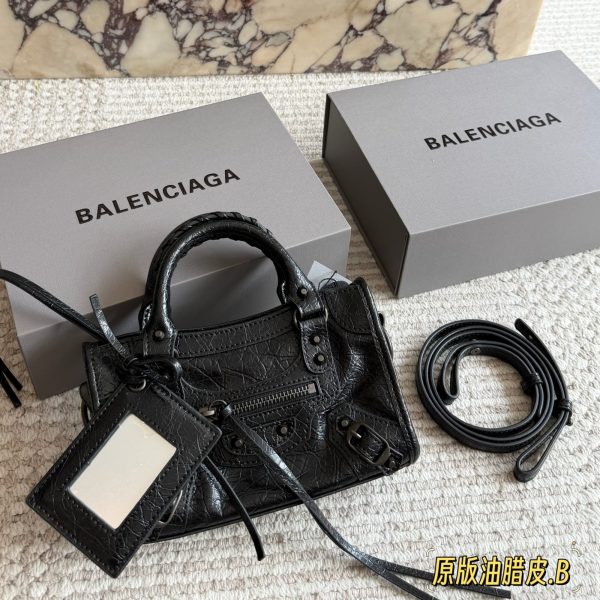Balenciaga Neo Cagole Mini Motocross Bag in Black Aged Lambskin