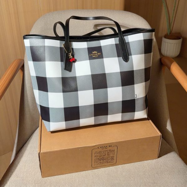 Coach City Tote in Black & White Check Print, 32 cm