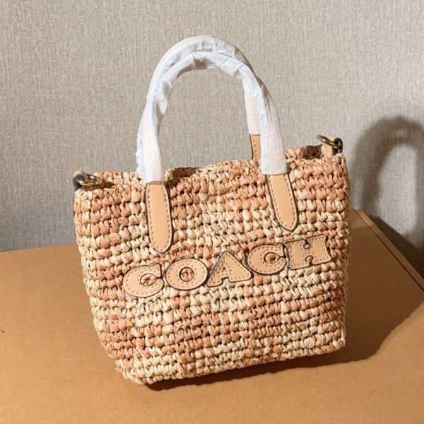 Coach City Woven Straw Tote Mini Basket Bag 15 cm