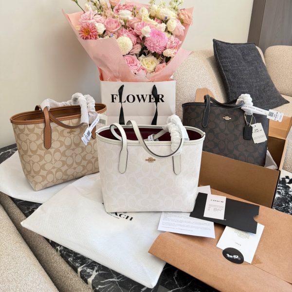 Coach City 23 Tote in Signature Canvas & Caramel Leather