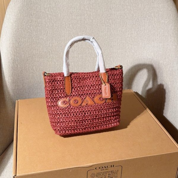 Coach City 15 Woven Straw Mini Tote Bag with Gift Box