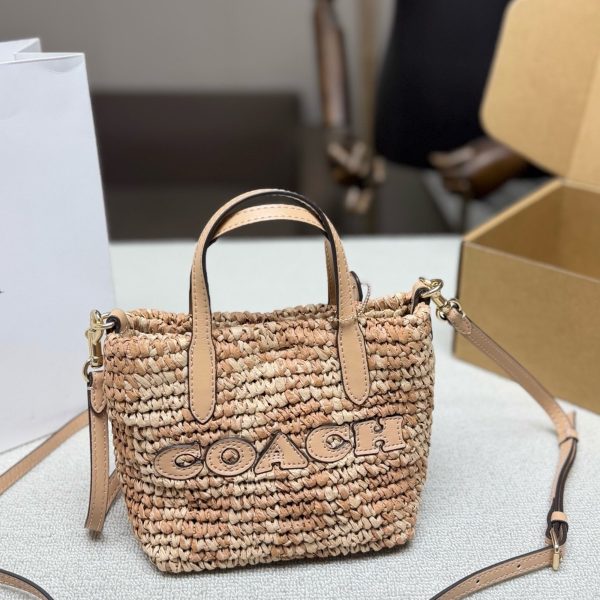 Coach City 15 Straw Tote with Leather Handles