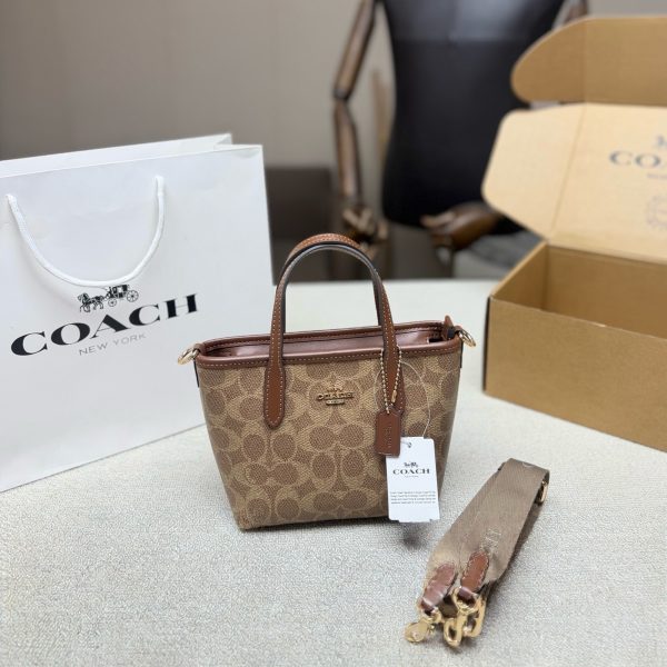 Coach City 15 Tote in Signature Coated Canvas, Latte & White