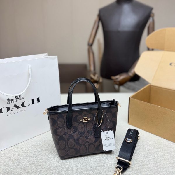 Coach City15 Mini Tote in Signature Canvas, Black Leather Trim