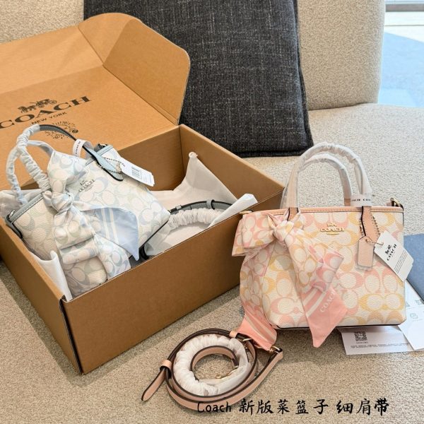 Coach City15 Mini Tote — Signature Canvas, Light Blue Trim