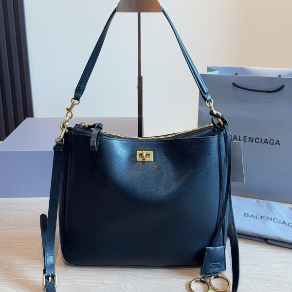 Balenciaga Rodeo Saddle Bag in Black Smooth Calfskin, Silver Hardware
