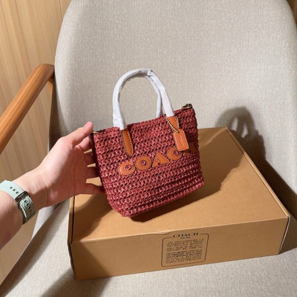 190 Coach 蔻驰 city15草编编织托特包 迷你购物袋 菜篮子 尺寸：15×14×7 礼盒包装e713